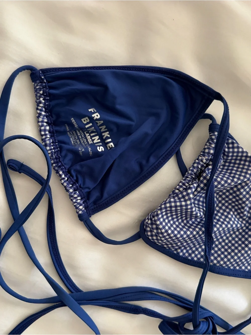 Frankie's Bikinis Navy Gingham Triangle Bikini Top